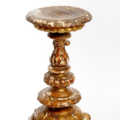 Lot 627 - Two Pairs of Italian Baroque Painted and Giltwood Candlesticks