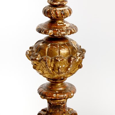 Lot 627 - Two Pairs of Italian Baroque Painted and Giltwood Candlesticks