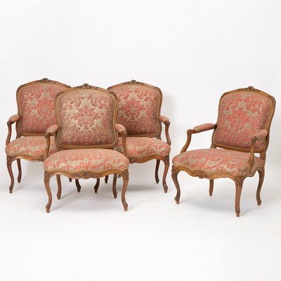 Lot Set of Four Louis XV Beechwood Fauteuils a la Reine