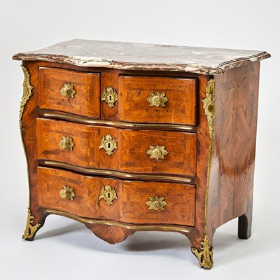 Lot 464 - Early Louis XV Ormolu-Mounted Kingwood Commode en Arbalète