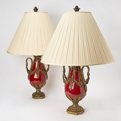 Lot 530 - Pair of Louis XVI Style Gilt-Bronze Mounted Porcelain Vases
