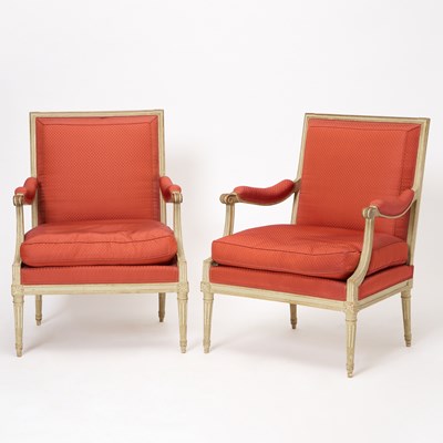Lot 471 - Pair of Louis XVI Painted and Carved Wood Fauteuils à la Reine