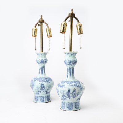 Lot 685 - Pair of Dutch Delft Blue and White Faience Double Gourd Vases