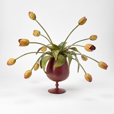 Lot 684 - Robert St. Croix Painted Bronze Basket of Tulips