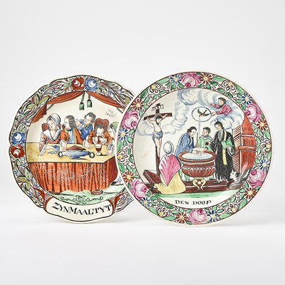 Lot 684 - Pair of Dutch Decorated Leeds Creamware Plates