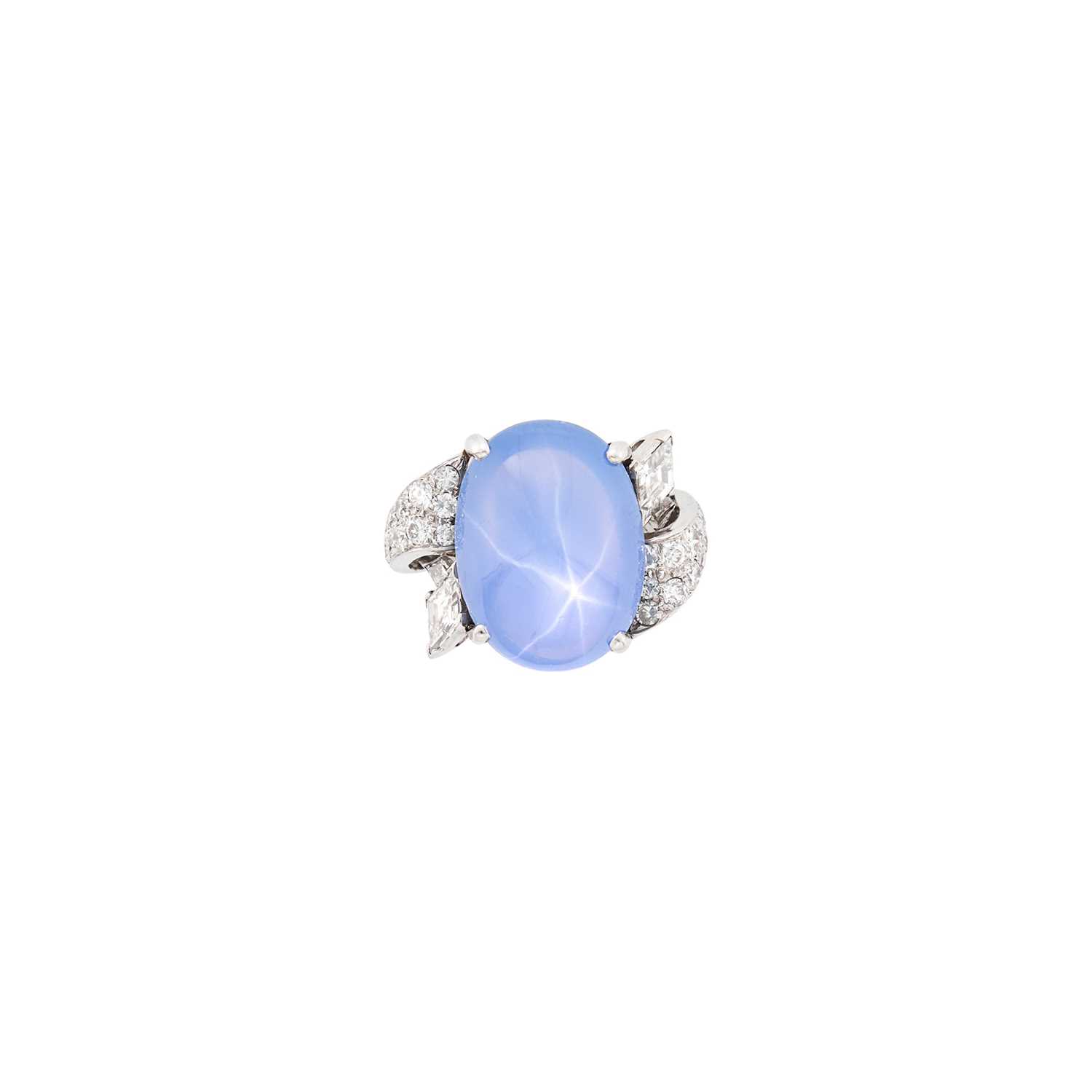 Lot 84 - Platinum, Star Sapphire, Diamond and Sapphire Ring