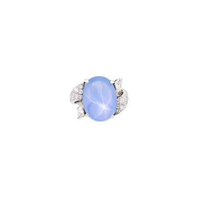 Lot 84 - Platinum, Star Sapphire, Diamond and Sapphire Ring