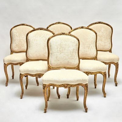 Lot 317 - Set of Six Louis XV Carved Giltwood Chaises