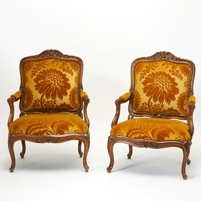 Lot 301 - Pair of Louis XV Walnut Fauteuils à la Reine