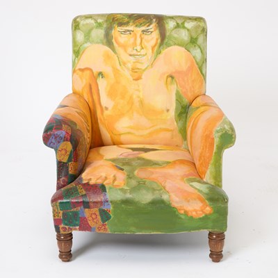 Lot 386 - Edith Simon Oil and Graphite on Canvas Upholstered "Rudolph Nureyev" Armchair