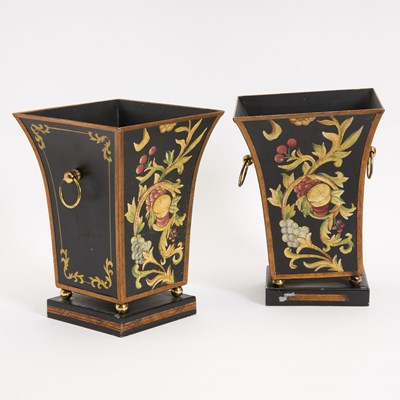 Lot 243 - Pair of Paint Decorated Tole Planters