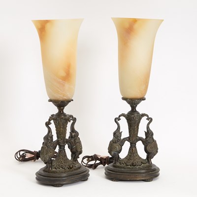 Lot 248 - Pair of Elephant Carved Wood Lamps