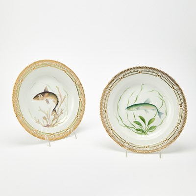 Lot 182 - Two Royal Copenhagen Hand-Painted Porcelain Flora Danica Fish Decorated Dinner Plates