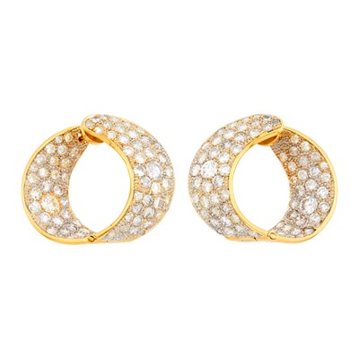 Lot 1177 - Pair of Gold and Diamond Hoop Earrings