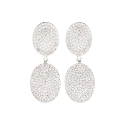 Lot 1063 - Pair of White Gold and Diamond Pendant-Earrings