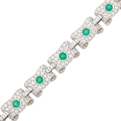 Lot 136 - Platinum, Emerald and Diamond Bracelet