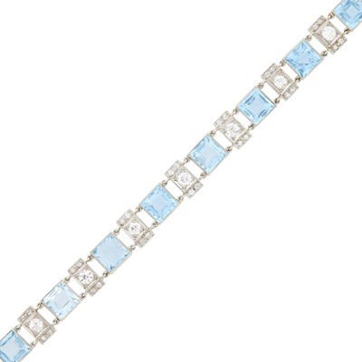 Lot 83 - White Gold, Aquamarine and Diamond Bracelet