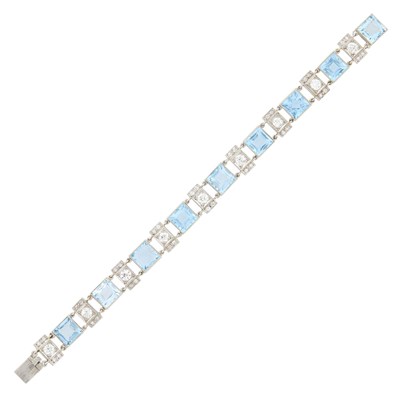 Lot 83 - White Gold, Aquamarine and Diamond Bracelet