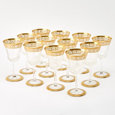 Lot 779 - Set of Twelve St. Louis Blown Glass "Thistle" Pattern American No. 1. Water Goblets