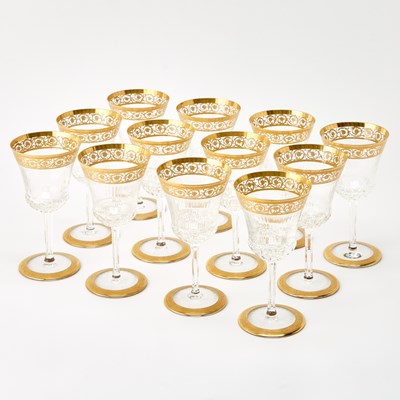Lot 781 - Set of Fifteen St. Louis Blown Glass "Thistle" Pattern American No. 1 Water Goblets