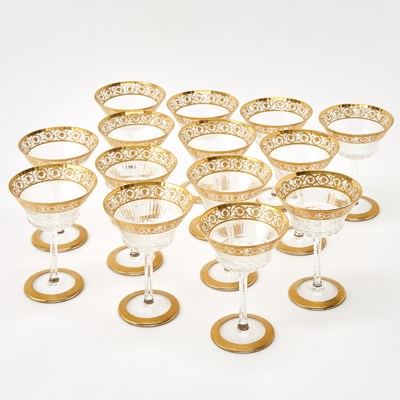Lot 784 - Set of Fourteen St. Louis Blown Glass "Thistle" Pattern American Sherbet Champagne Coupes