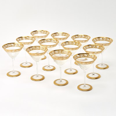 Lot 785 - Set of Twelve St. Louis Blown Glass "Thistle" Pattern Cocktail Glasses