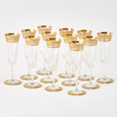 Lot 787 - Set of Twelve St. Louis Blown Glass "Thistle" Pattern Champagne Flute Glasses