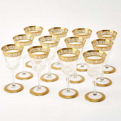 Lot 789 - Set of Twelve St. Louis Blown Glass "Thistle" Pattern Burgundy Wine Glasses
