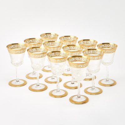 Lot 790 - Set of Twelve St. Louis Blown Glass "Thistle" Pattern Burgundy Wine Glasses
