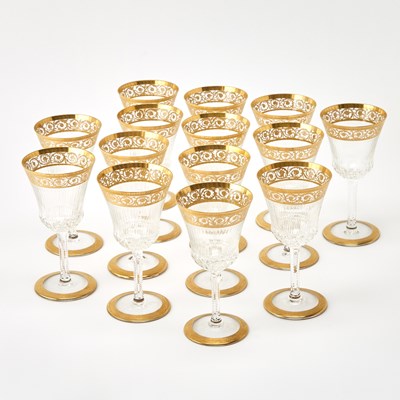 Lot 791 - Set of Fourteen St. Louis "Thistle" Pattern Burgundy Wine Glasses