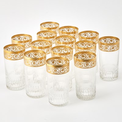 Lot 792 - Set of Fourteen St. Louis Blown Glass "Thistle" Pattern Highball Glasses