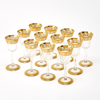 Lot 794 - Set of Twelve St. Louis Blown Glass "Thistle" Pattern Stemmed Cordial Glasses