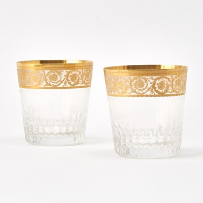 Lot 795 - Set of Fourteen St. Louis Blown Glass "Thistle" Pattern Large Old Fashioned Glasses