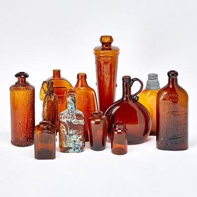 Lot 204 - Large Group of American Glass Bottles and Flasks
