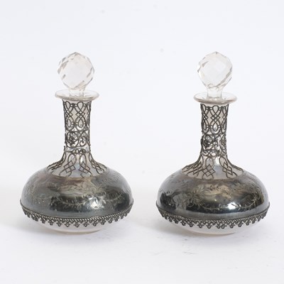 Lot 392 - Pair of Silver Plate Mounted Cut Glass Decanters