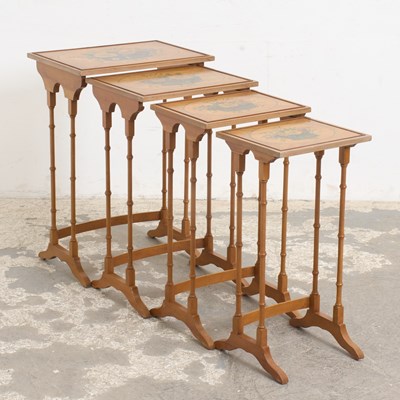 Lot 368 - Nest of Four Edwardian Style Paint Decorated Hardwood Tables