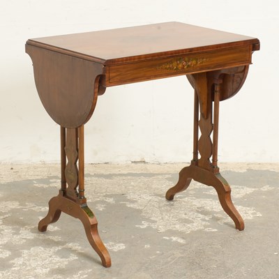 Lot 367 - Edwardian Paint Decorated Satinwood and Mahogany Drop-Leaf Table