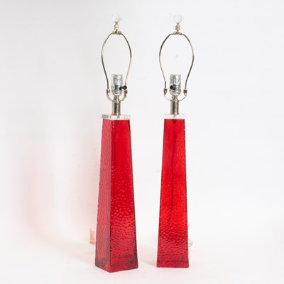 Lot 397 - Pair of Red Glass Table Lamps