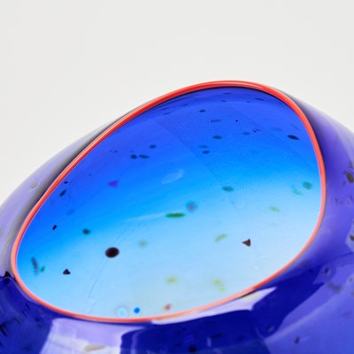 Lot 222 - Dale Chihuly Hand-Blown Glass Cobalt Blue Basket With “Confetti” and Cadmium Red Lip Wrap