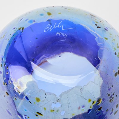 Lot 222 - Dale Chihuly Hand-Blown Glass Cobalt Blue Basket With “Confetti” and Cadmium Red Lip Wrap