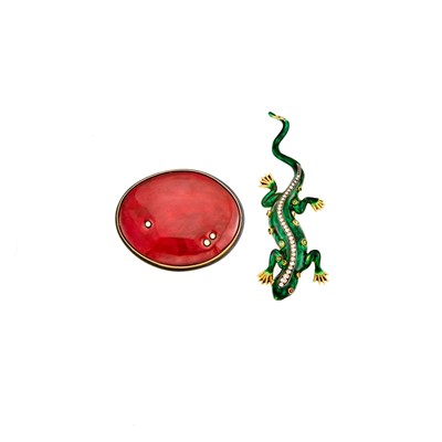 Lot 2264 - Two Gold, Silver, Enamel Gem-Set and Diamond Brooches