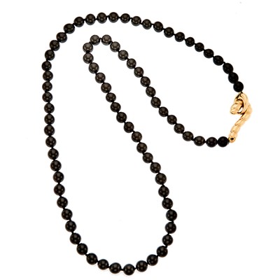 Lot 2251 - Gold and Black Onyx Bead Necklace
