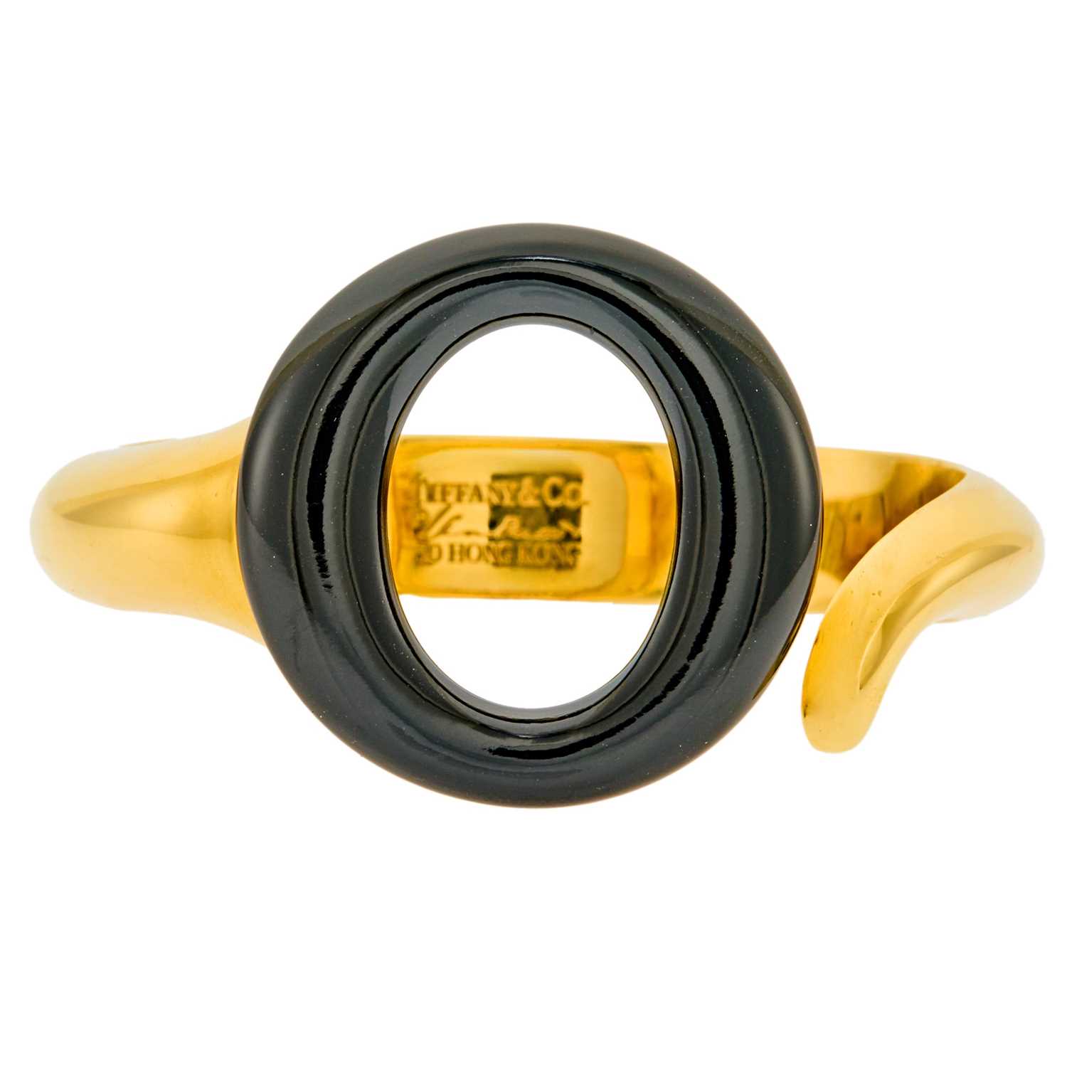 Lot 2001 - Tiffany, Elsa Peretti Gold and Black Jade 'Sevillana' Cuff Bracelet