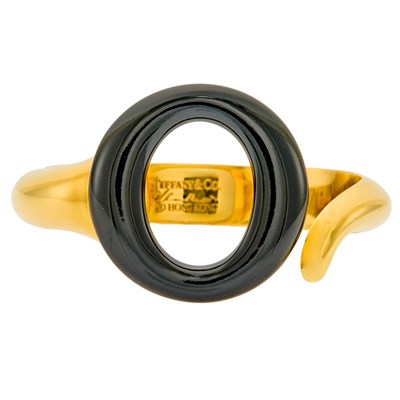 Lot 2001 - Tiffany, Elsa Peretti Gold and Black Jade 'Sevillana' Cuff Bracelet