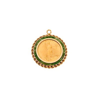 Lot 2194 - Gold, Gold Coin and Jade Pendant