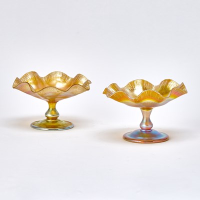 Lot 833 - Two Tiffany Blown Gold Favrile Glass Low Compotes