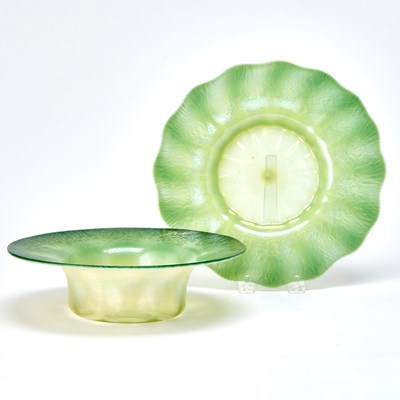 Lot 843 - Two Tiffany Green Pastel and Opalescent Favrile Glass Table Articles