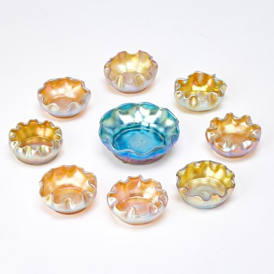 Lot 834 - Group of Tiffany Blown Gold and Blue Favrile Glass Salt Cellars