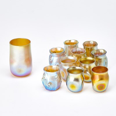 Lot 835 - Group of Ten Tiffany Blown Gold Favrile Glass Cordial Glasses