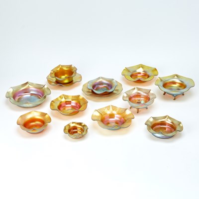 Lot 818 - Group of Thirteen Carder Steuben Gold Aurene Glass Table Articles